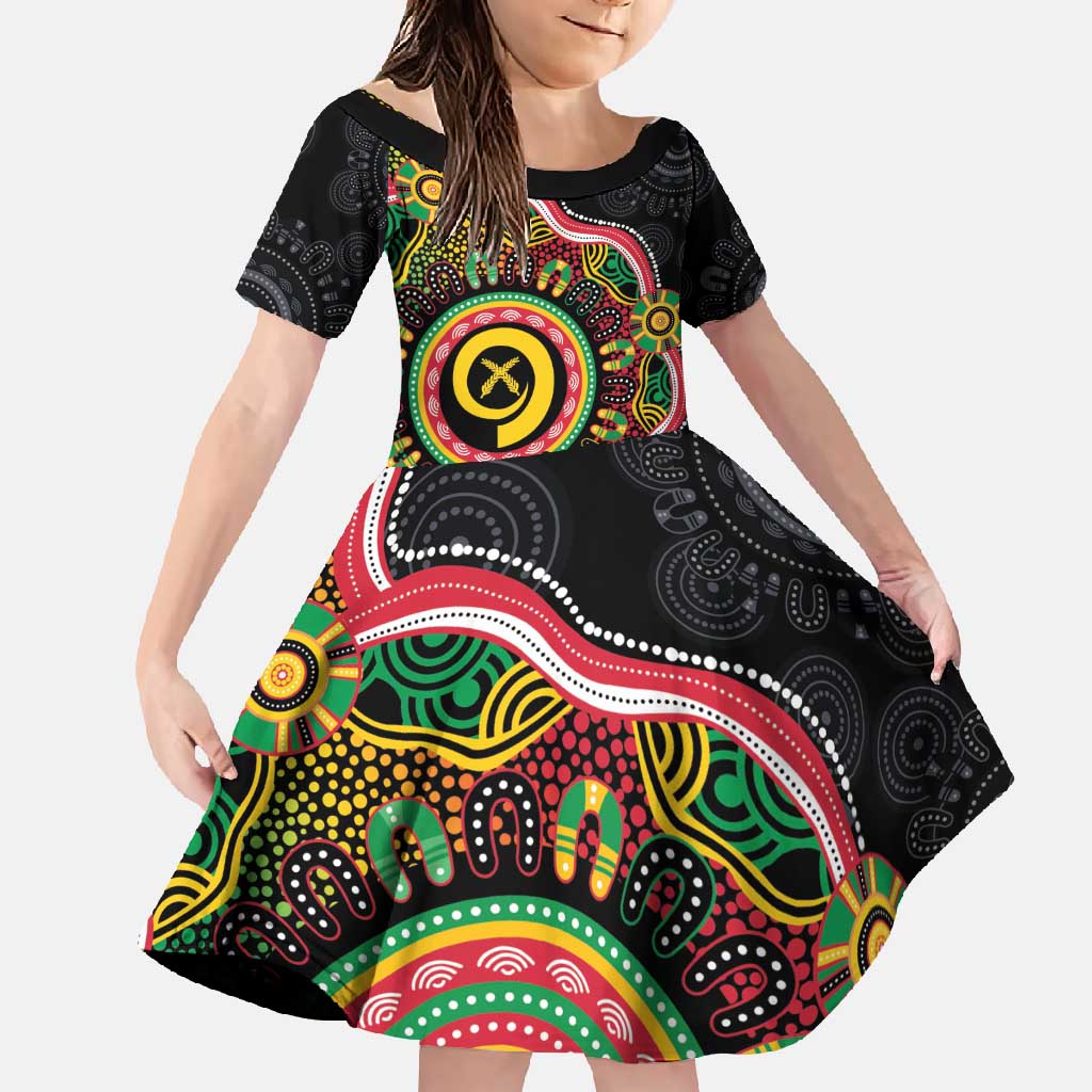 Vanuatu Personalised Family Matching Tank Maxi Dress and Hawaiian Shirt Aboriginal Dot Paitnting - Polynesian Pride