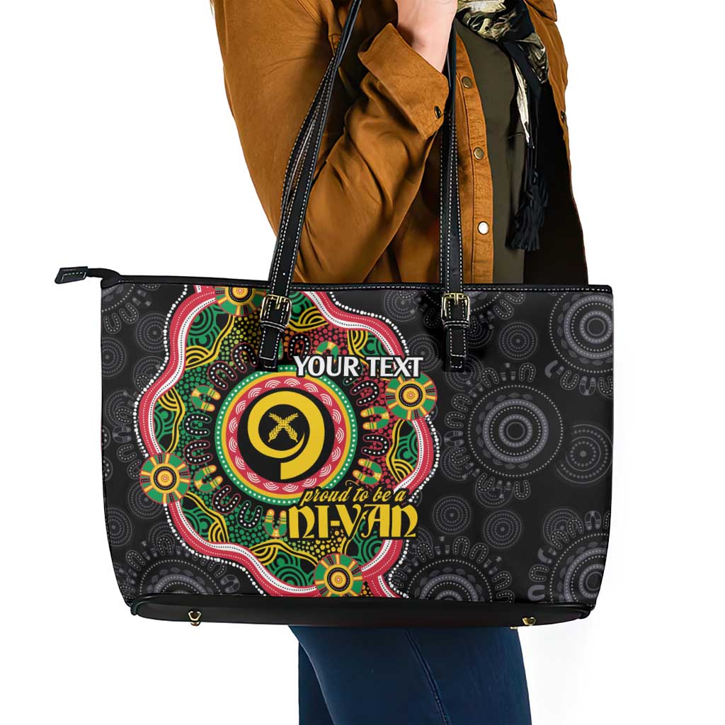 Vanuatu Personalised Leather Tote Bag Aboriginal Dot Paitnting - Polynesian Pride