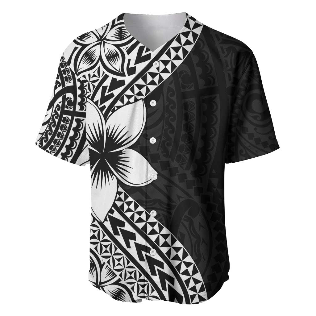 Lotu Tamaiti White Sunday Baseball Jersey Pacific Plumeria Flowers - Black Version LT9 Black - Polynesian Pride