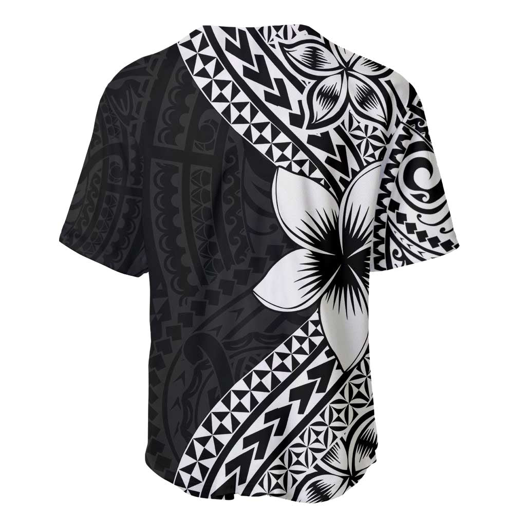 Lotu Tamaiti White Sunday Baseball Jersey Pacific Plumeria Flowers - Black Version LT9 - Polynesian Pride