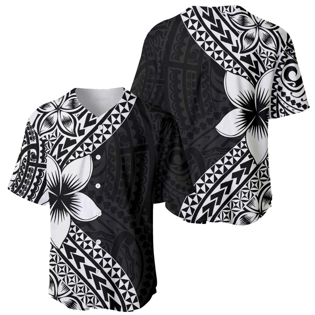 Lotu Tamaiti White Sunday Baseball Jersey Pacific Plumeria Flowers - Black Version LT9 - Polynesian Pride