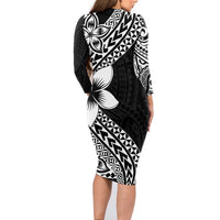 Lotu Tamaiti White Sunday Family Matching Long Sleeve Bodycon Dress and Hawaiian Shirt Pacific Plumeria Flowers - Black Version LT9 - Polynesian Pride