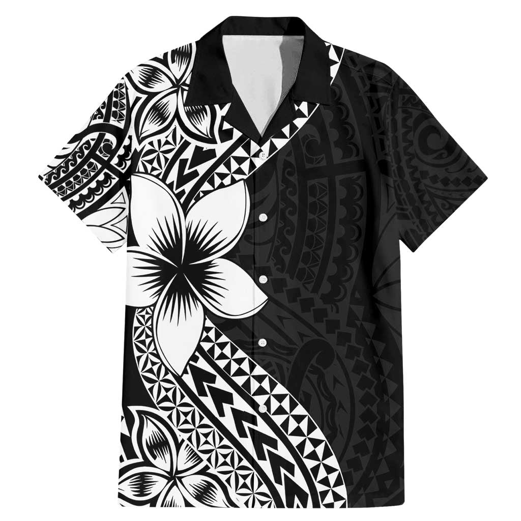 Lotu Tamaiti White Sunday Family Matching Mermaid Dress and Hawaiian Shirt Pacific Plumeria Flowers - Black Version LT9 Dad's Shirt - Short Sleeve Black - Polynesian Pride