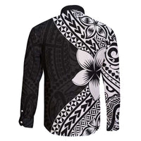 Lotu Tamaiti White Sunday Family Matching Off Shoulder Maxi Dress and Hawaiian Shirt Pacific Plumeria Flowers - Black Version LT9 - Polynesian Pride