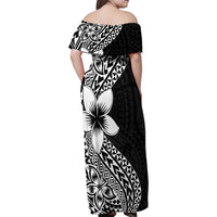 Lotu Tamaiti White Sunday Family Matching Off Shoulder Maxi Dress and Hawaiian Shirt Pacific Plumeria Flowers - Black Version LT9 - Polynesian Pride