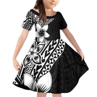 Lotu Tamaiti White Sunday Family Matching Off Shoulder Short Dress and Hawaiian Shirt Pacific Plumeria Flowers - Black Version LT9 Daughter's Dress Black - Polynesian Pride