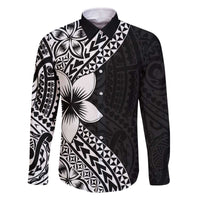 Lotu Tamaiti White Sunday Family Matching Off Shoulder Short Dress and Hawaiian Shirt Pacific Plumeria Flowers - Black Version LT9 Dad's Shirt - Long Sleeve Black - Polynesian Pride