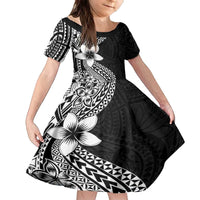 Lotu Tamaiti White Sunday Family Matching Puletasi and Hawaiian Shirt Pacific Plumeria Flowers - Black Version LT9 Daughter's Dress Black - Polynesian Pride