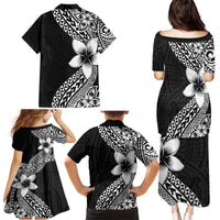 Lotu Tamaiti White Sunday Family Matching Puletasi and Hawaiian Shirt Pacific Plumeria Flowers - Black Version LT9 - Polynesian Pride