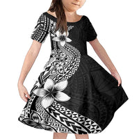 Lotu Tamaiti White Sunday Family Matching Short Sleeve Bodycon Dress and Hawaiian Shirt Pacific Plumeria Flowers - Black Version LT9 Daughter's Dress Black - Polynesian Pride