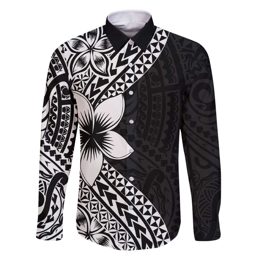 Lotu Tamaiti White Sunday Family Matching Short Sleeve Bodycon Dress and Hawaiian Shirt Pacific Plumeria Flowers - Black Version LT9 Dad's Shirt - Long Sleeve Black - Polynesian Pride