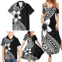 Lotu Tamaiti White Sunday Family Matching Summer Maxi Dress and Hawaiian Shirt Pacific Plumeria Flowers - Black Version LT9 - Polynesian Pride