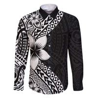 Lotu Tamaiti White Sunday Family Matching Summer Maxi Dress and Hawaiian Shirt Pacific Plumeria Flowers - Black Version LT9 Dad's Shirt - Long Sleeve Black - Polynesian Pride
