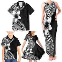 Lotu Tamaiti White Sunday Family Matching Tank Maxi Dress and Hawaiian Shirt Pacific Plumeria Flowers - Black Version LT9 - Polynesian Pride