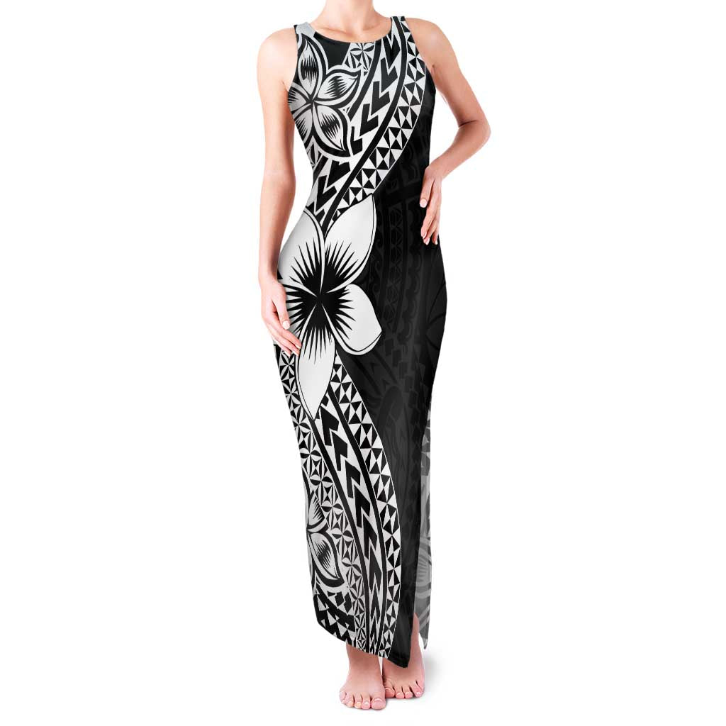 Lotu Tamaiti White Sunday Family Matching Tank Maxi Dress and Hawaiian Shirt Pacific Plumeria Flowers - Black Version LT9 Mom's Dress Black - Polynesian Pride