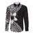 Lotu Tamaiti White Sunday Long Sleeve Button Shirt Pacific Plumeria Flowers - Black Version
