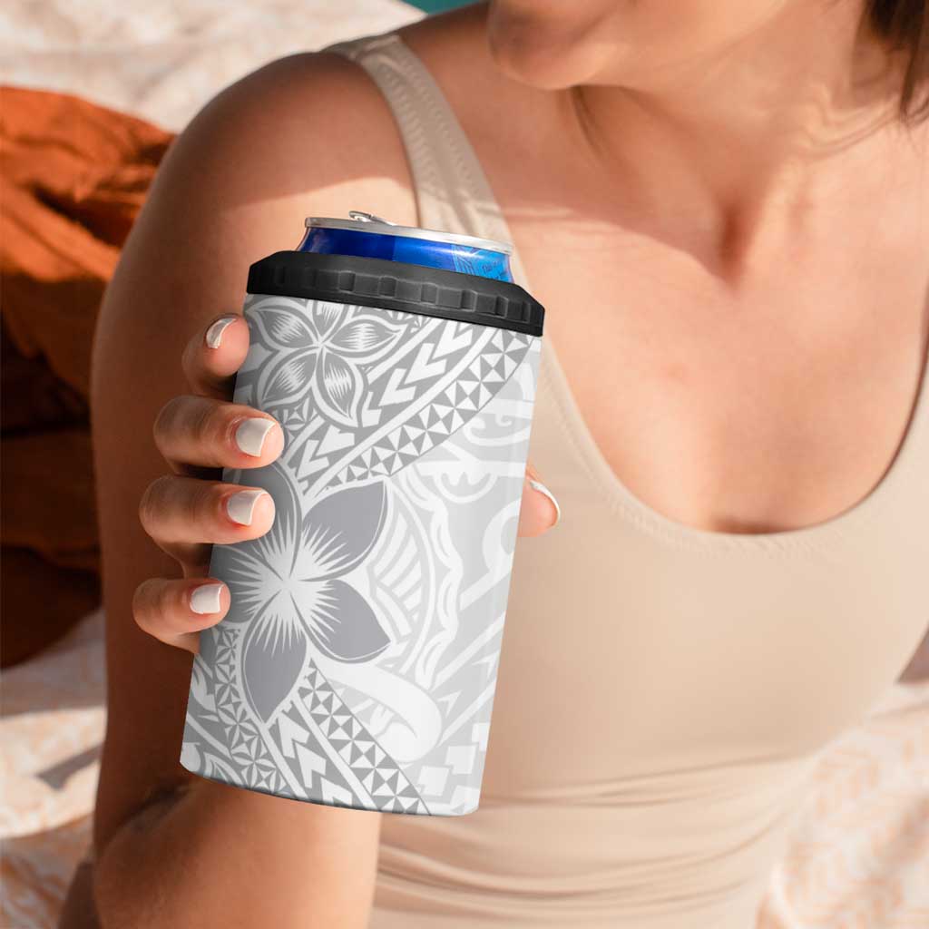 Lotu Tamaiti White Sunday 4 in 1 Can Cooler Tumbler Pacific Plumeria Flowers - White Version