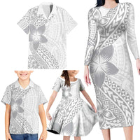 Lotu Tamaiti White Sunday Family Matching Long Sleeve Bodycon Dress and Hawaiian Shirt Pacific Plumeria Flowers - White Version LT9 - Polynesian Pride
