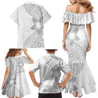 Lotu Tamaiti White Sunday Family Matching Mermaid Dress and Hawaiian Shirt Pacific Plumeria Flowers - White Version LT9 - Polynesian Pride