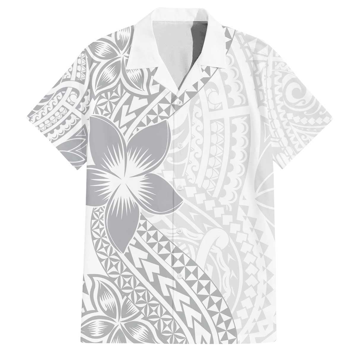 Lotu Tamaiti White Sunday Family Matching Off The Shoulder Long Sleeve Dress and Hawaiian Shirt Pacific Plumeria Flowers - White Version LT9 Dad's Shirt - Short Sleeve White - Polynesian Pride