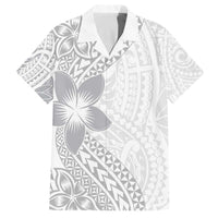 Lotu Tamaiti White Sunday Family Matching Off The Shoulder Long Sleeve Dress and Hawaiian Shirt Pacific Plumeria Flowers - White Version LT9 Dad's Shirt - Short Sleeve White - Polynesian Pride