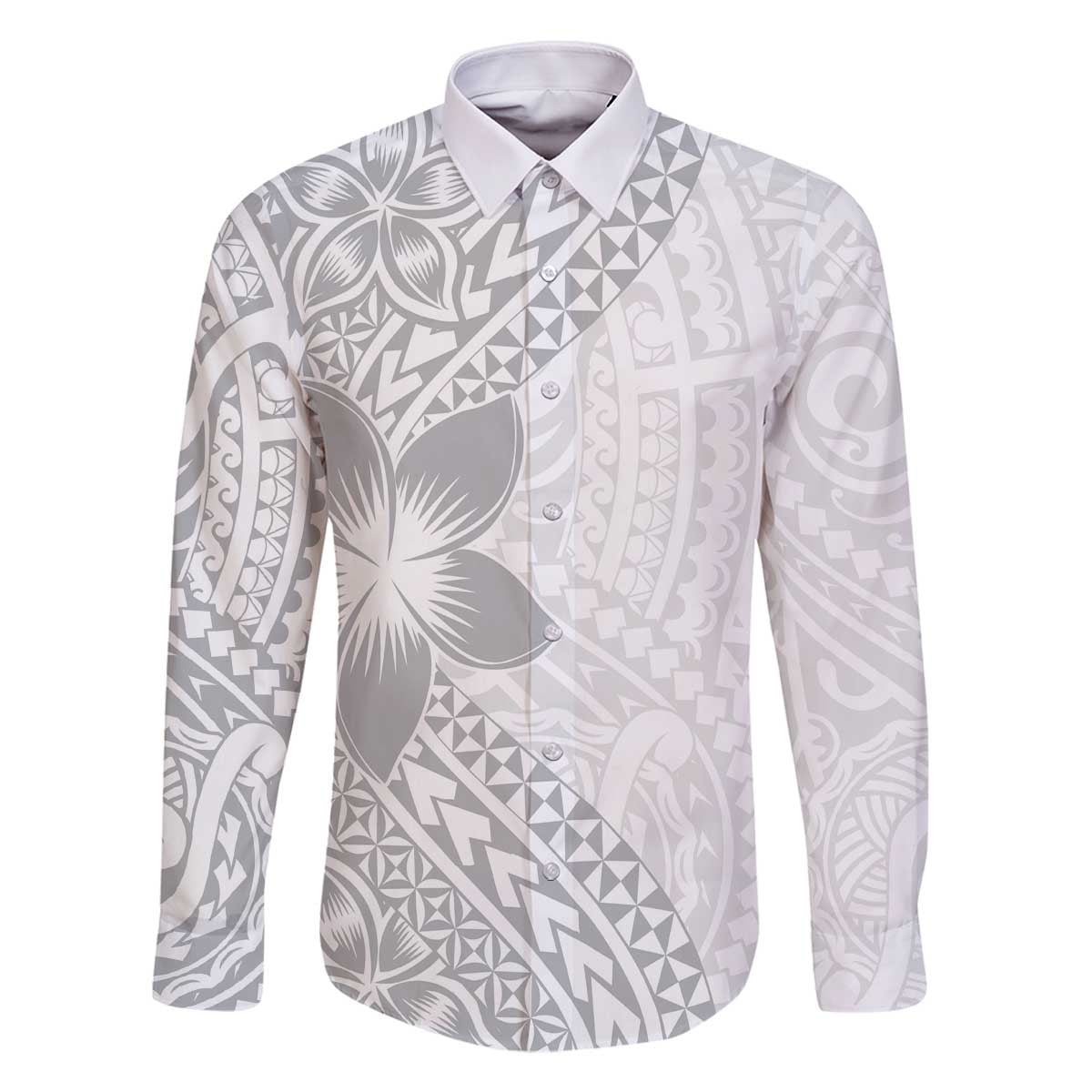 Lotu Tamaiti White Sunday Family Matching Off The Shoulder Long Sleeve Dress and Hawaiian Shirt Pacific Plumeria Flowers - White Version LT9 Dad's Shirt - Long Sleeve White - Polynesian Pride