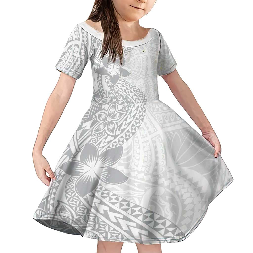 Lotu Tamaiti White Sunday Family Matching Off Shoulder Maxi Dress and Hawaiian Shirt Pacific Plumeria Flowers - White Version LT9 Daughter's Dress White - Polynesian Pride