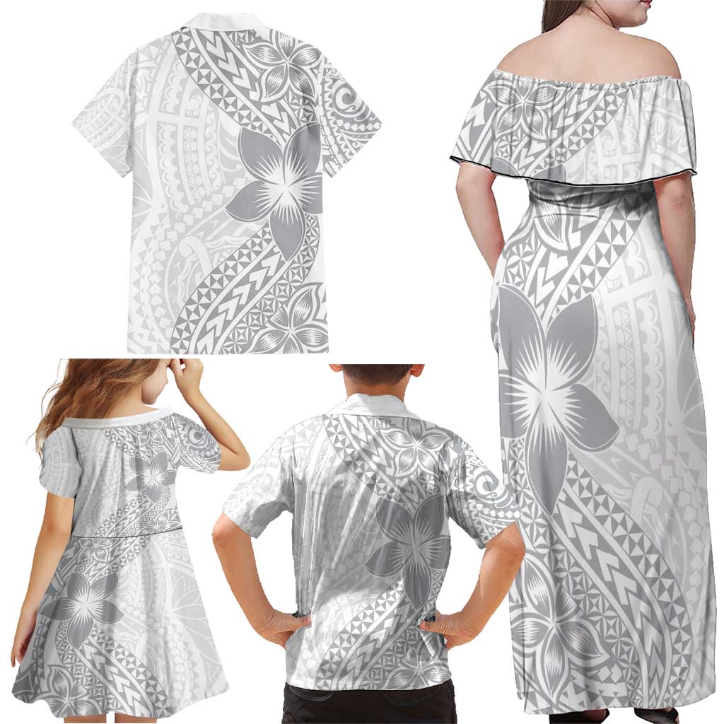 Lotu Tamaiti White Sunday Family Matching Off Shoulder Maxi Dress and Hawaiian Shirt Pacific Plumeria Flowers - White Version LT9 - Polynesian Pride