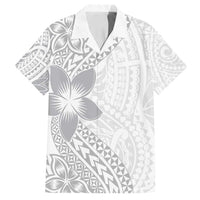 Lotu Tamaiti White Sunday Family Matching Off Shoulder Maxi Dress and Hawaiian Shirt Pacific Plumeria Flowers - White Version LT9 Dad's Shirt - Short Sleeve White - Polynesian Pride