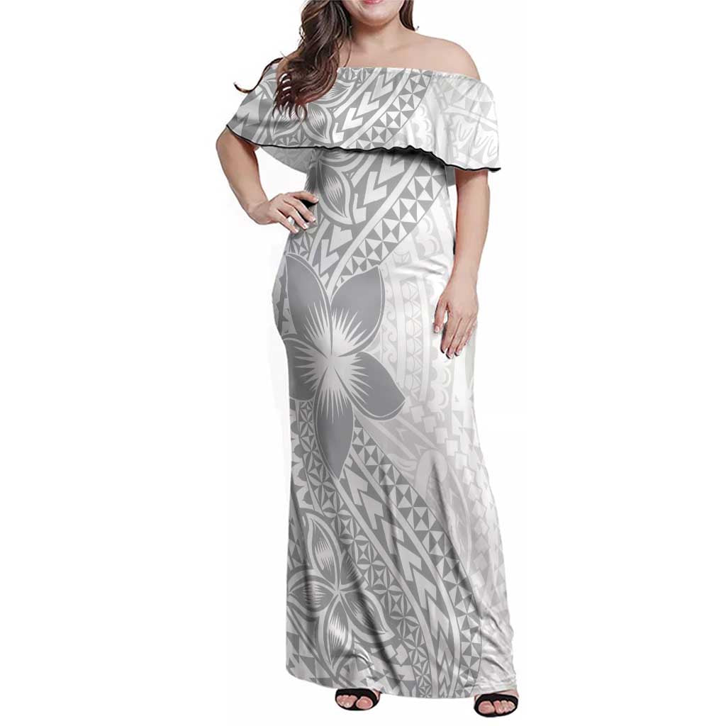Lotu Tamaiti White Sunday Family Matching Off Shoulder Maxi Dress and Hawaiian Shirt Pacific Plumeria Flowers - White Version LT9 Mom's Dress White - Polynesian Pride