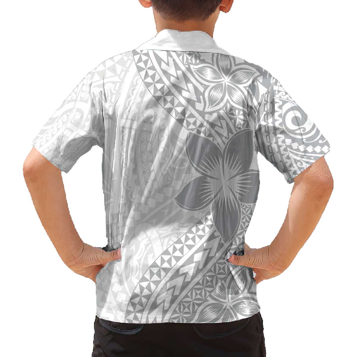 Lotu Tamaiti White Sunday Family Matching Off Shoulder Short Dress and Hawaiian Shirt Pacific Plumeria Flowers - White Version LT9 - Polynesian Pride