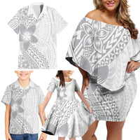 Lotu Tamaiti White Sunday Family Matching Off Shoulder Short Dress and Hawaiian Shirt Pacific Plumeria Flowers - White Version LT9 - Polynesian Pride