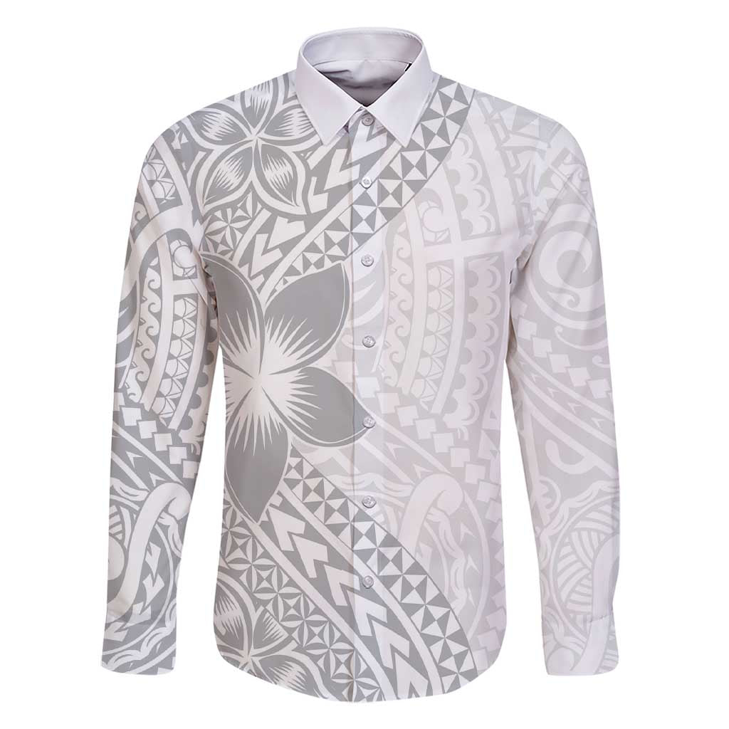 Lotu Tamaiti White Sunday Family Matching Short Sleeve Bodycon Dress and Hawaiian Shirt Pacific Plumeria Flowers - White Version LT9 Dad's Shirt - Long Sleeve White - Polynesian Pride