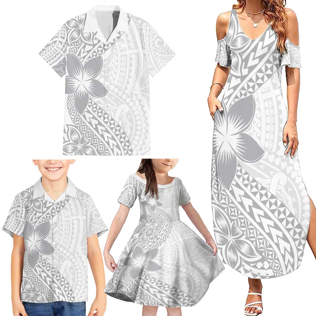 Lotu Tamaiti White Sunday Family Matching Summer Maxi Dress and Hawaiian Shirt Pacific Plumeria Flowers - White Version LT9 - Polynesian Pride