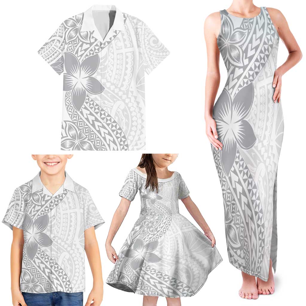 Lotu Tamaiti White Sunday Family Matching Tank Maxi Dress and Hawaiian Shirt Pacific Plumeria Flowers - White Version LT9 - Polynesian Pride