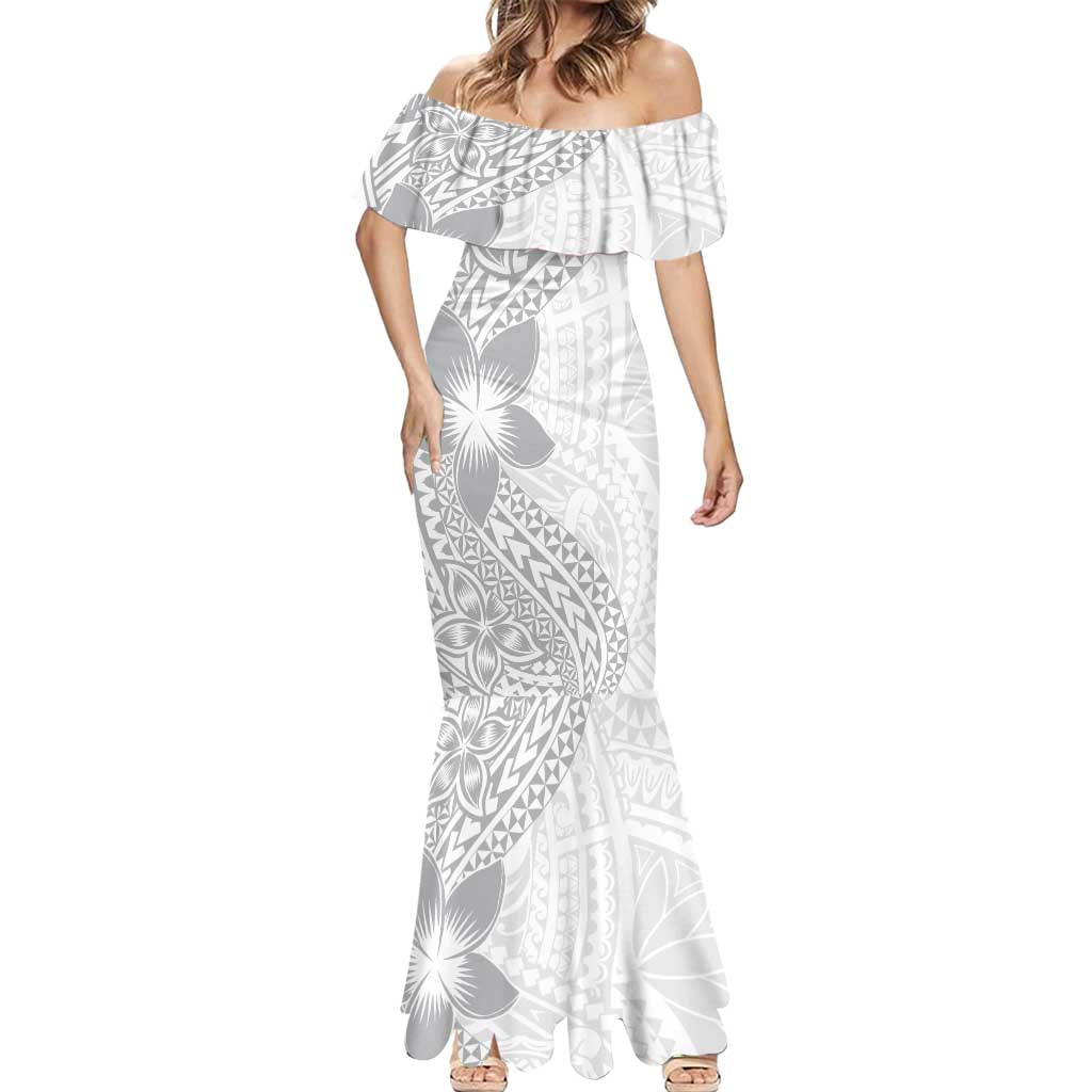 Lotu Tamaiti White Sunday Mermaid Dress Pacific Plumeria Flowers - White Version