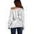 Lotu Tamaiti White Sunday Off Shoulder Sweater Pacific Plumeria Flowers - White Version