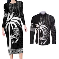 Custom Fiji New Zealand Rugby Couples Matching Long Sleeve Bodycon Dress and Long Sleeve Button Shirt Make History Together LT9 Black - Polynesian Pride