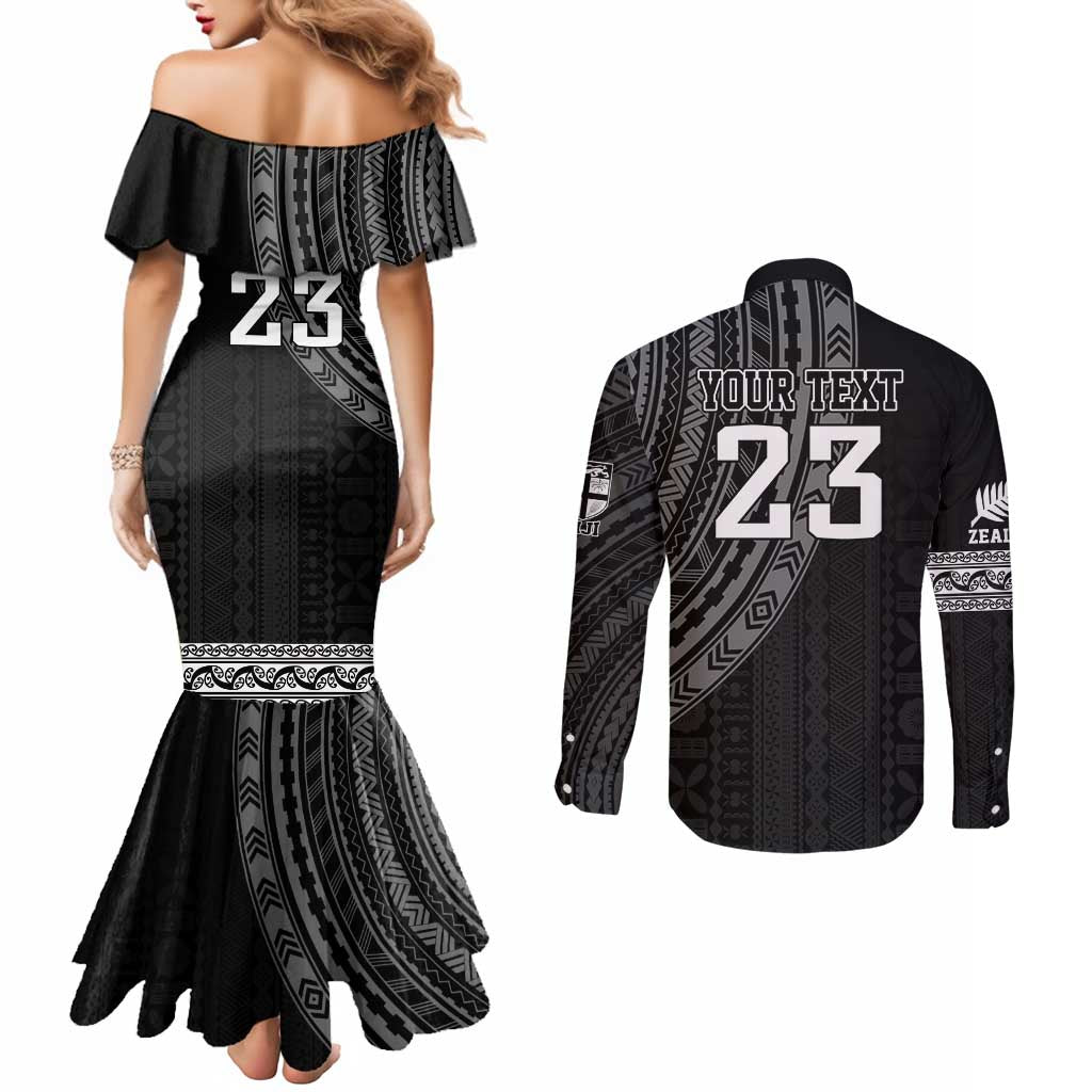 Custom Fiji New Zealand Rugby Couples Matching Mermaid Dress and Long Sleeve Button Shirt Make History Together LT9 - Polynesian Pride