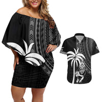 Custom Fiji New Zealand Rugby Couples Matching Off Shoulder Short Dress and Hawaiian Shirt Make History Together LT9 Black - Polynesian Pride