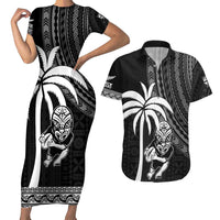 Custom Fiji New Zealand Rugby Couples Matching Short Sleeve Bodycon Dress and Hawaiian Shirt Make History Together LT9 Black - Polynesian Pride