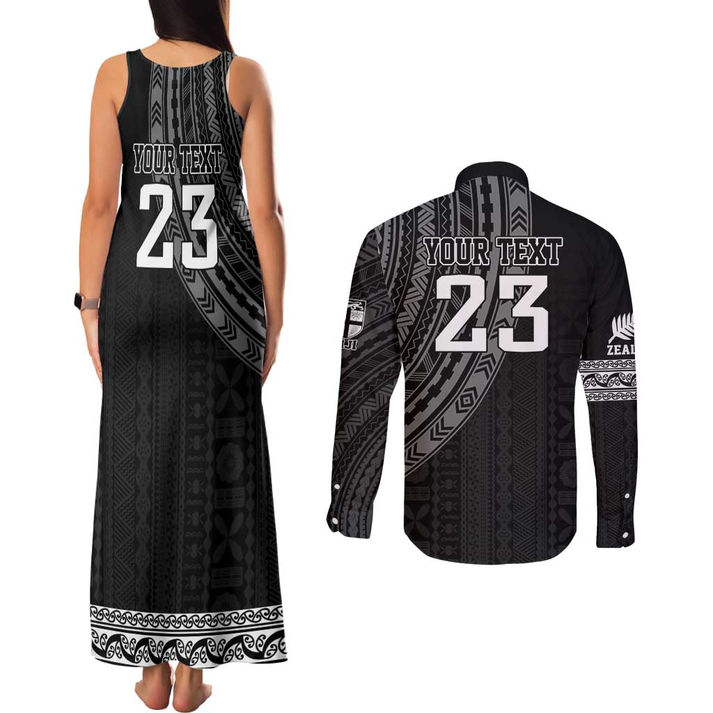 Custom Fiji New Zealand Rugby Couples Matching Tank Maxi Dress and Long Sleeve Button Shirt Make History Together