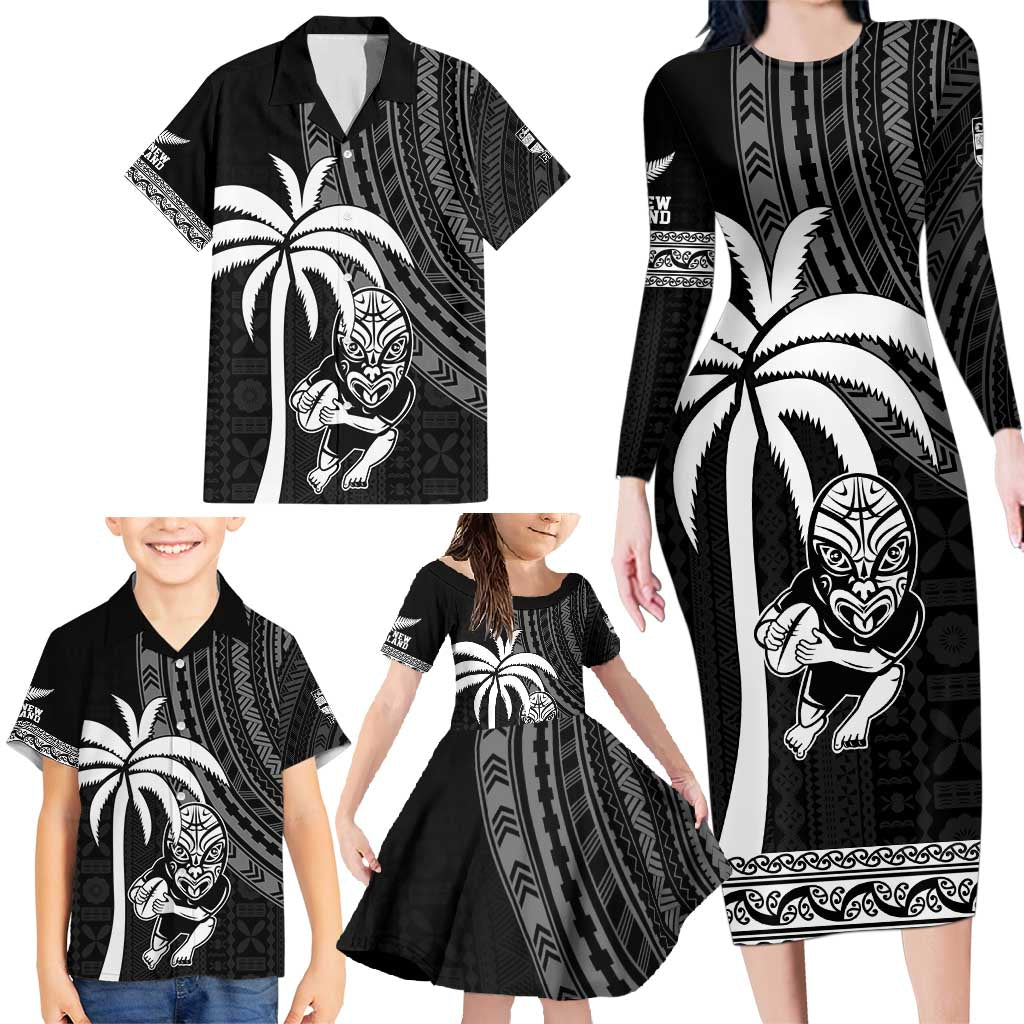 Custom Fiji New Zealand Rugby Family Matching Long Sleeve Bodycon Dress and Hawaiian Shirt Make History Together LT9 - Polynesian Pride