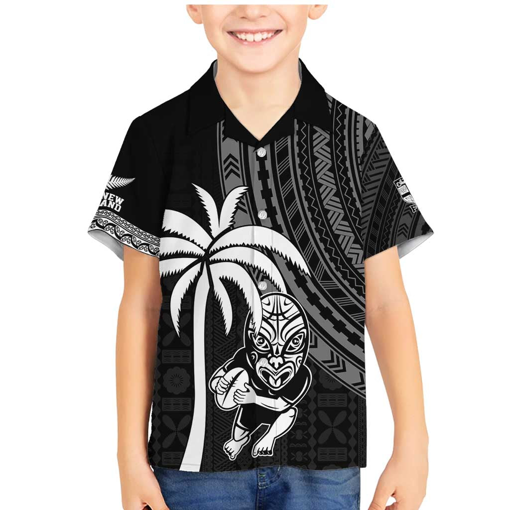 Custom Fiji New Zealand Rugby Family Matching Mermaid Dress and Hawaiian Shirt Make History Together LT9 Son's Shirt Black - Polynesian Pride