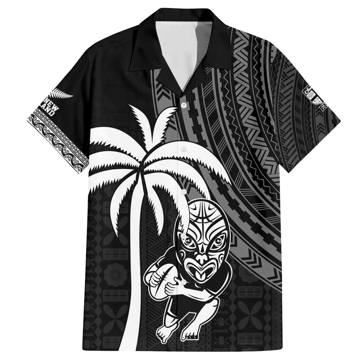 Custom Fiji New Zealand Rugby Family Matching Off The Shoulder Long Sleeve Dress and Hawaiian Shirt Make History Together LT9 Dad's Shirt - Short Sleeve Black - Polynesian Pride