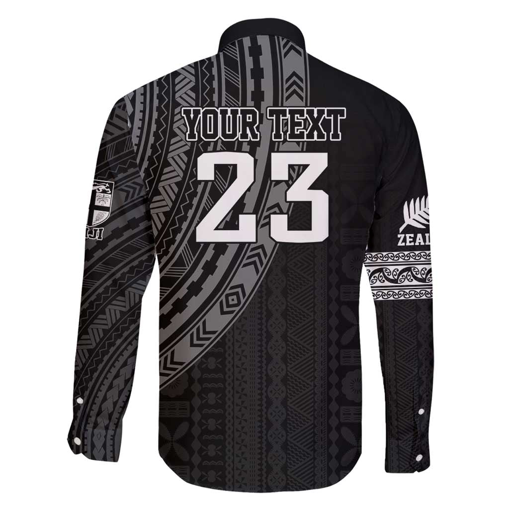 Custom Fiji New Zealand Rugby Family Matching Off Shoulder Maxi Dress and Hawaiian Shirt Make History Together LT9 - Polynesian Pride