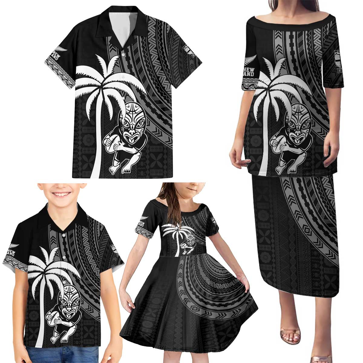 Custom Fiji New Zealand Rugby Family Matching Puletasi and Hawaiian Shirt Make History Together LT9 - Polynesian Pride