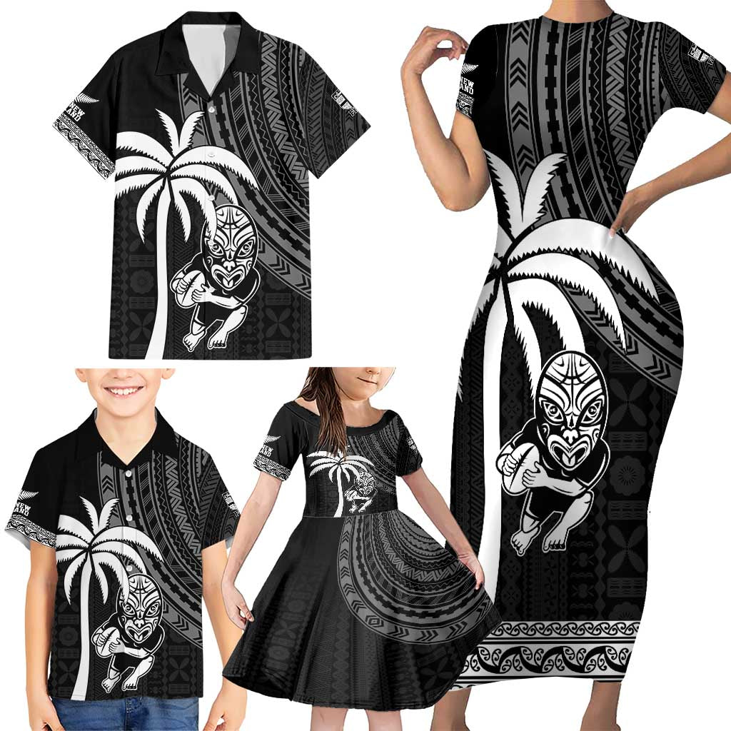 Custom Fiji New Zealand Rugby Family Matching Short Sleeve Bodycon Dress and Hawaiian Shirt Make History Together LT9 - Polynesian Pride