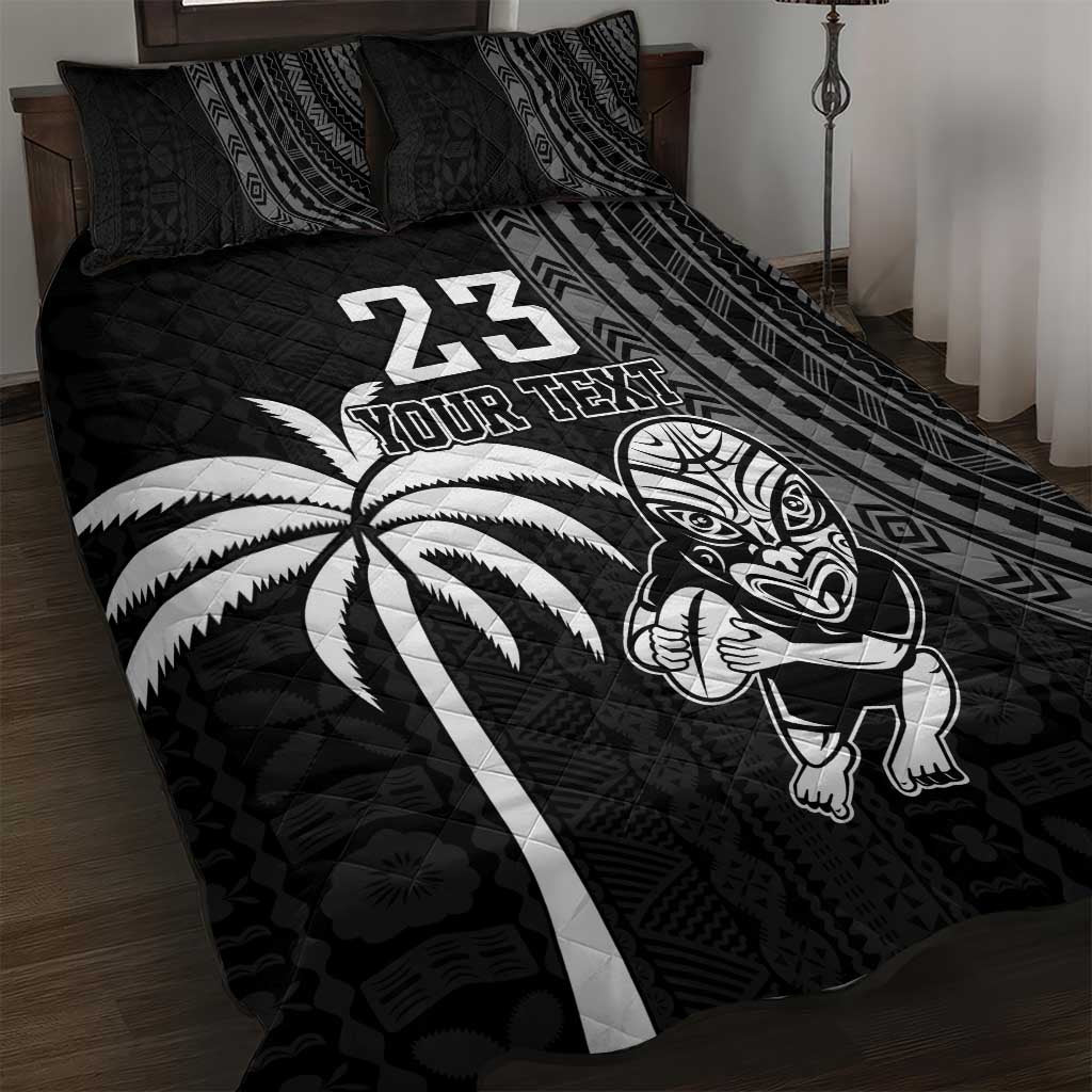 Custom Fiji New Zealand Rugby Quilt Bed Set Make History Together LT9 Black - Polynesian Pride