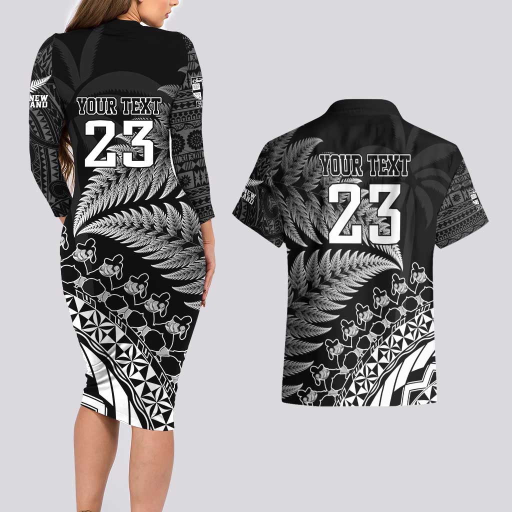 Custom Fiji New Zealand Rugby Couples Matching Long Sleeve Bodycon Dress and Hawaiian Shirt Cibi Dance with Black Fern LT9 - Polynesian Pride